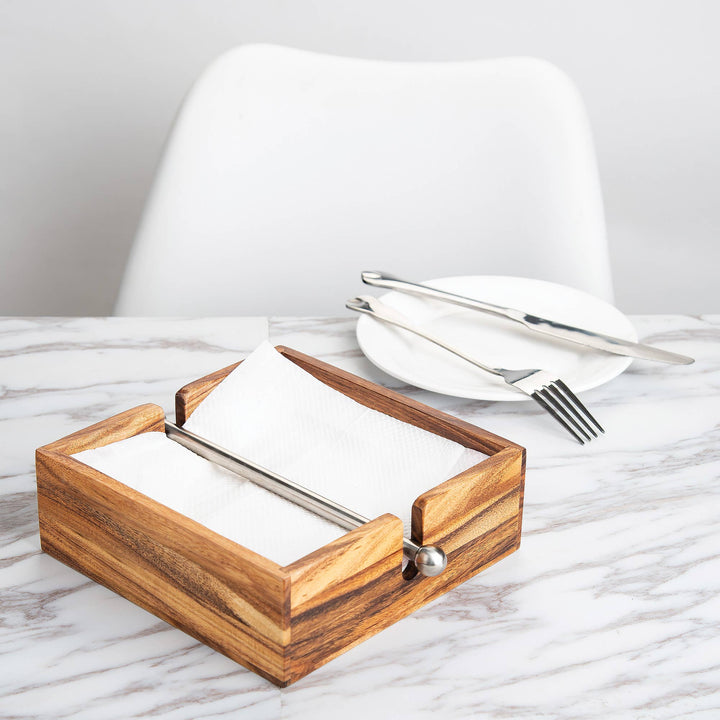 Fox Run Brands, Ironwood Gourmet Napkin Holder, Acacia Wood, 7" x 7"