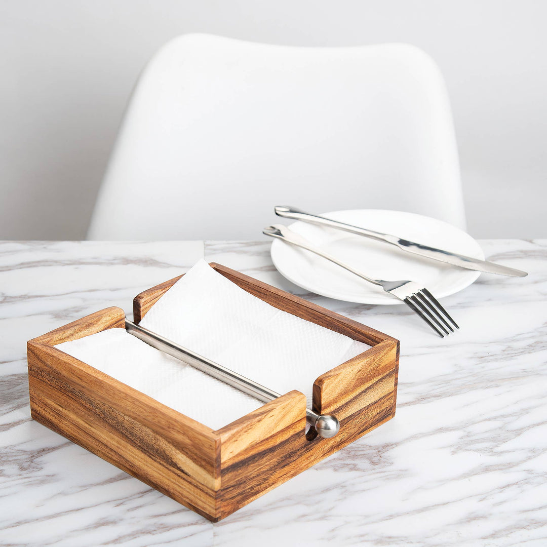 Fox Run Brands, Ironwood Gourmet Napkin Holder, Acacia Wood, 7" x 7"