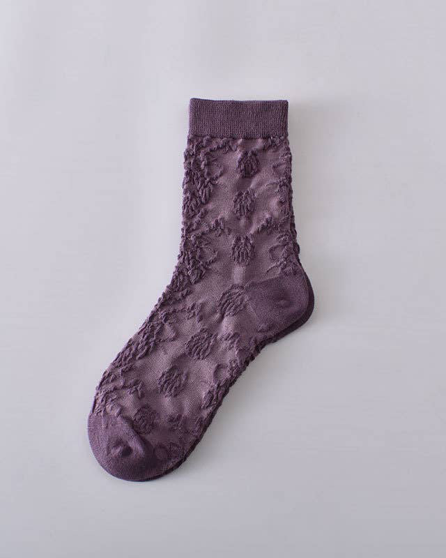 Tourtiwi, Mid-Calf Socks, Retro Embossed Three-Dimensional Pattern