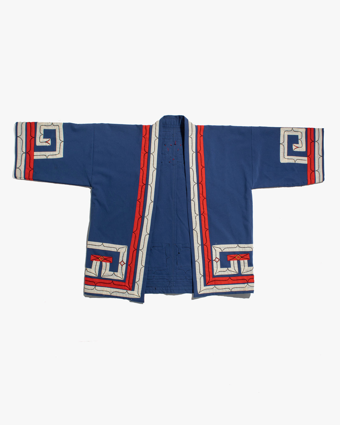 Vintage Ainu Jacket, Short, Blue with Red and White Patterns