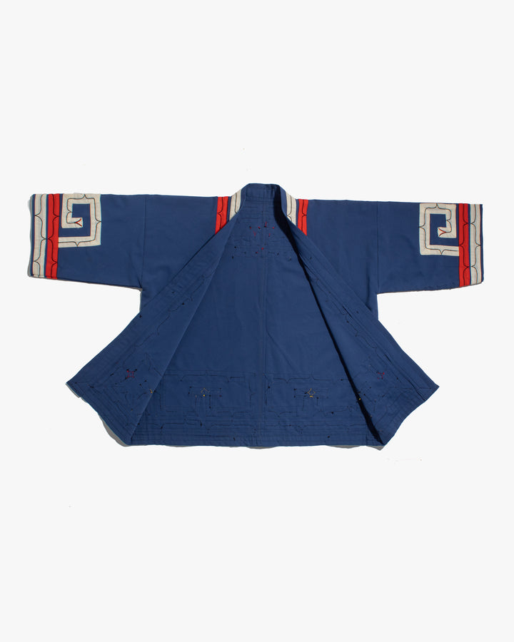 Vintage Ainu Jacket, Short, Blue with Red and White Patterns