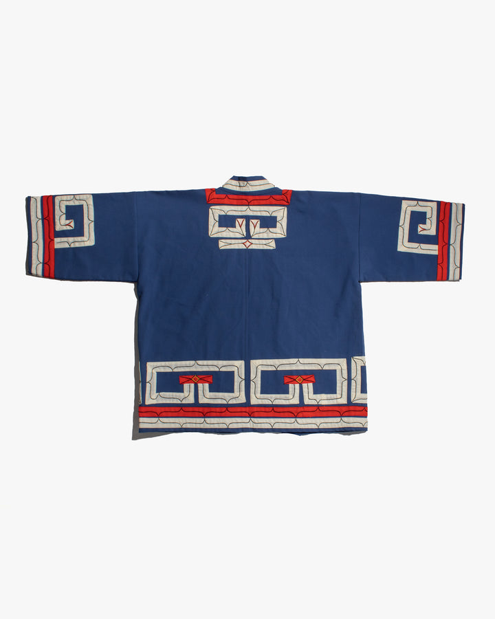 Vintage Ainu Jacket, Short, Blue with Red and White Patterns