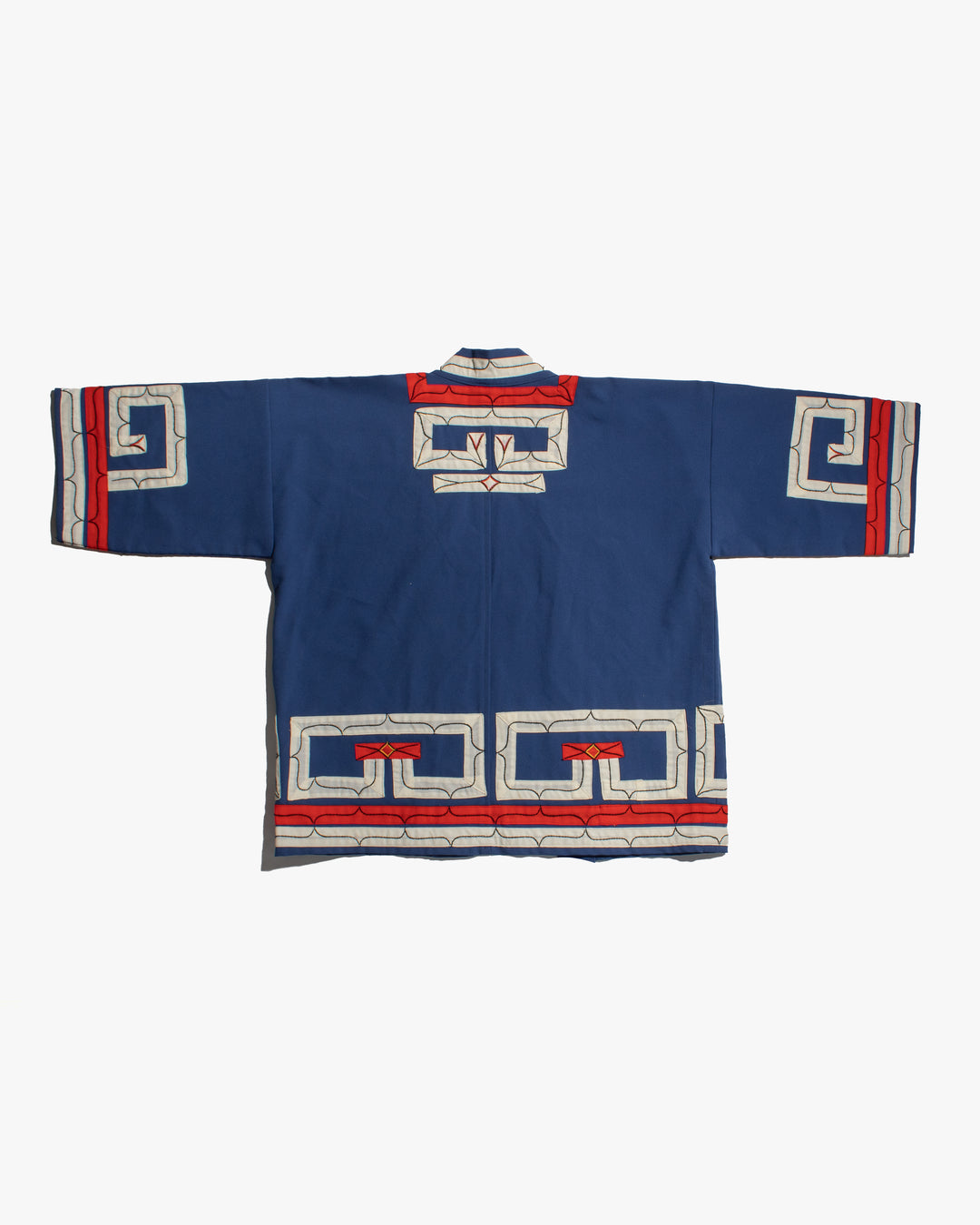 Vintage Ainu Jacket, Short, Blue with Red and White Patterns