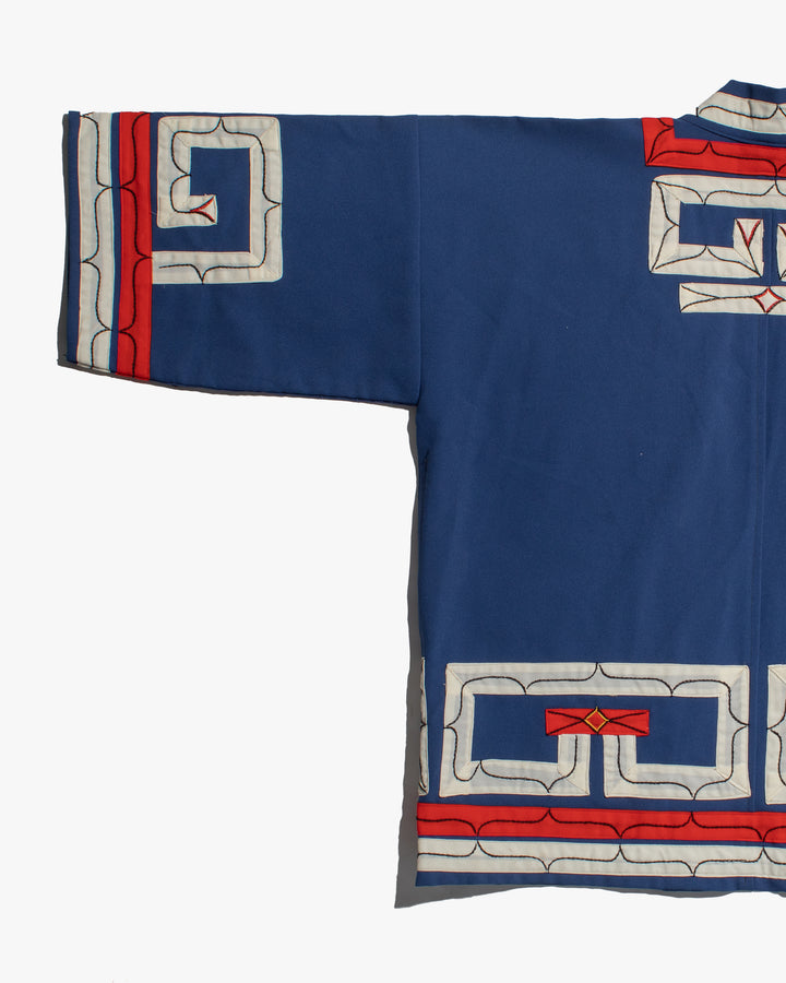 Vintage Ainu Jacket, Short, Blue with Red and White Patterns