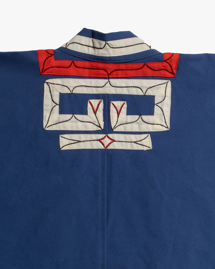 Vintage Ainu Jacket, Short, Blue with Red and White Patterns