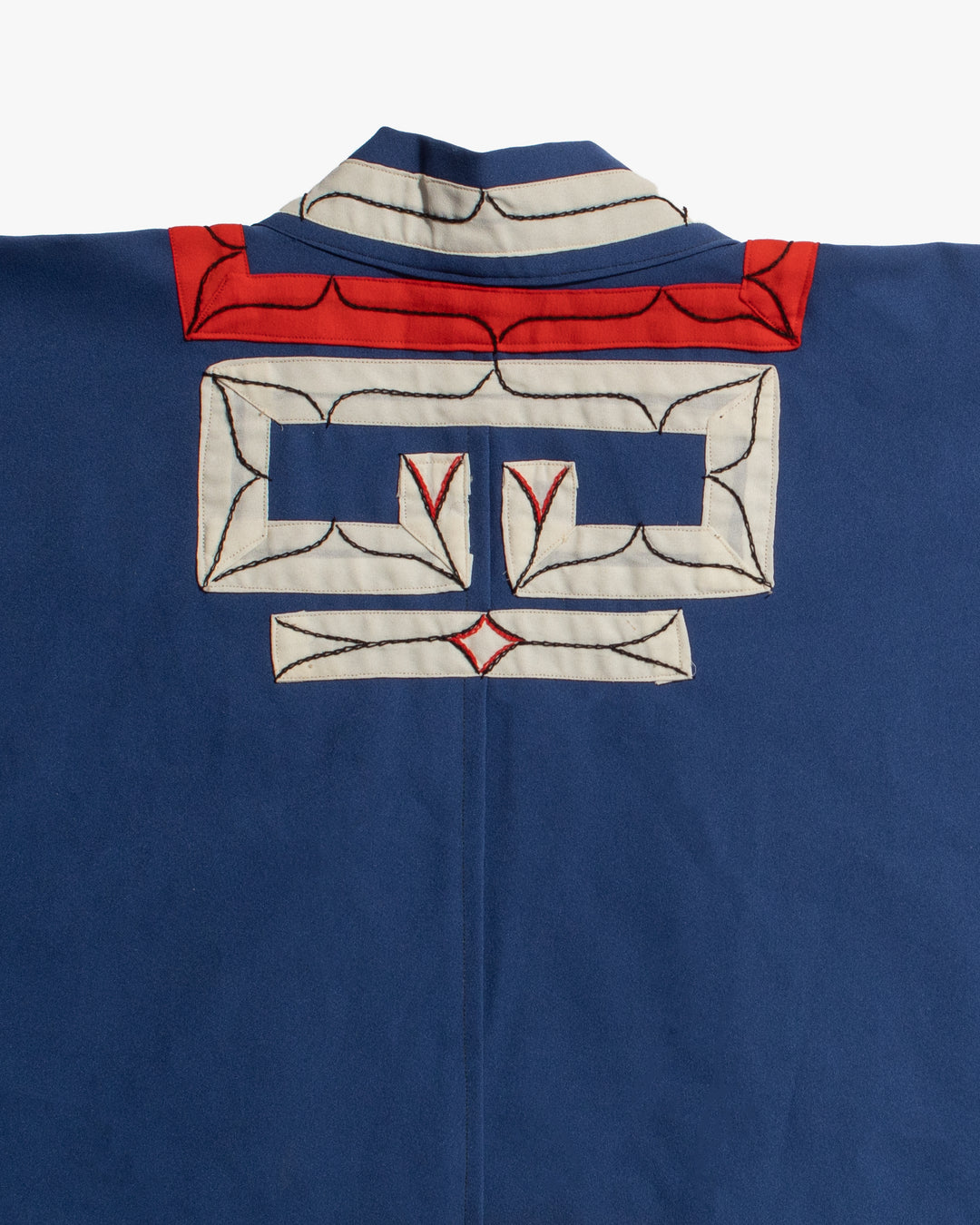 Vintage Ainu Jacket, Short, Blue with Red and White Patterns