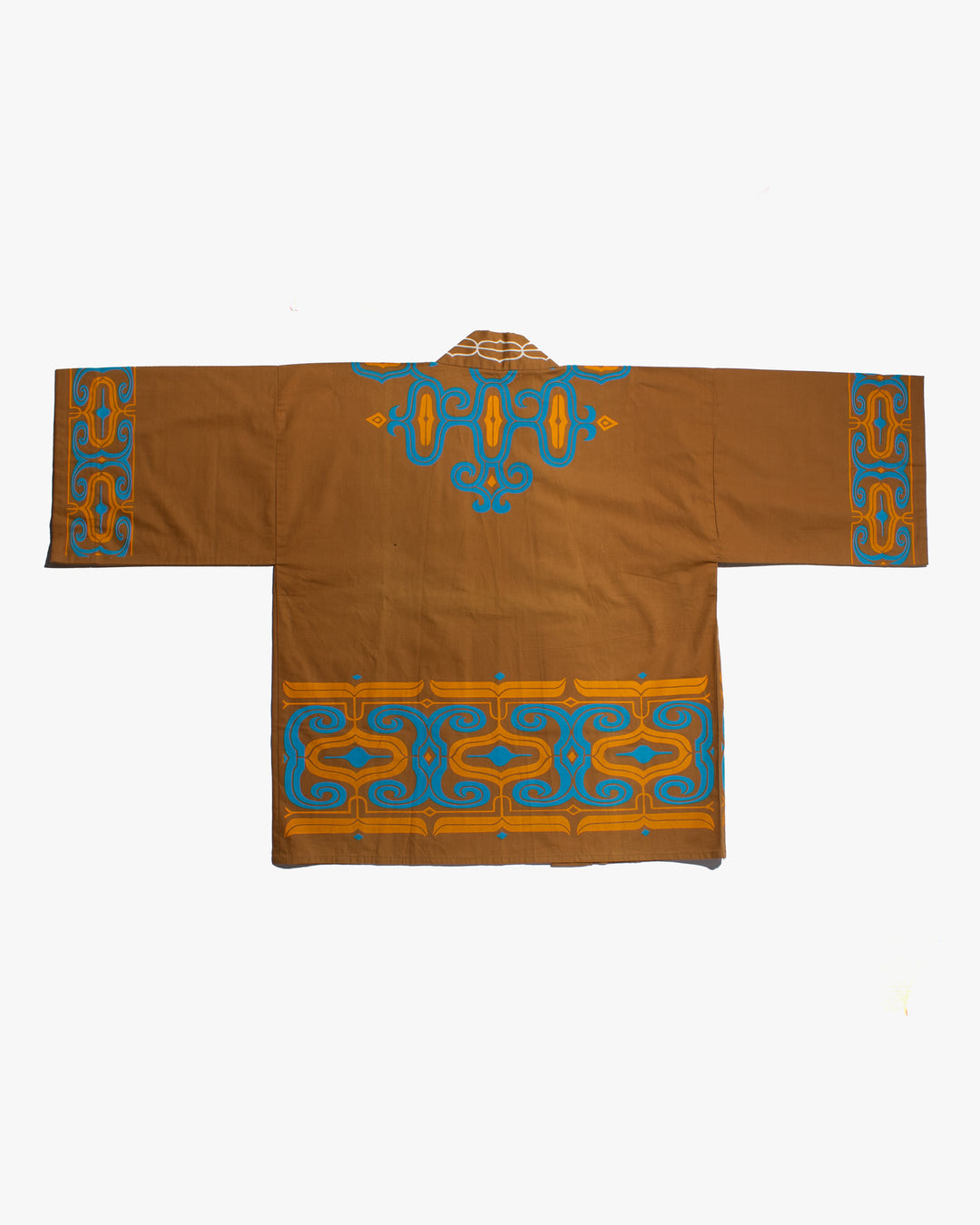 Vintage Ainu Jacket, Short, Light Brown with Teal and Orange Patterns