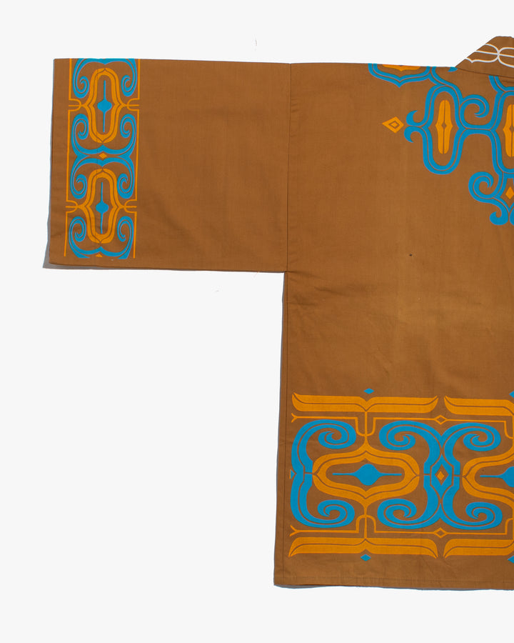 Vintage Ainu Jacket, Short, Light Brown with Teal and Orange Patterns