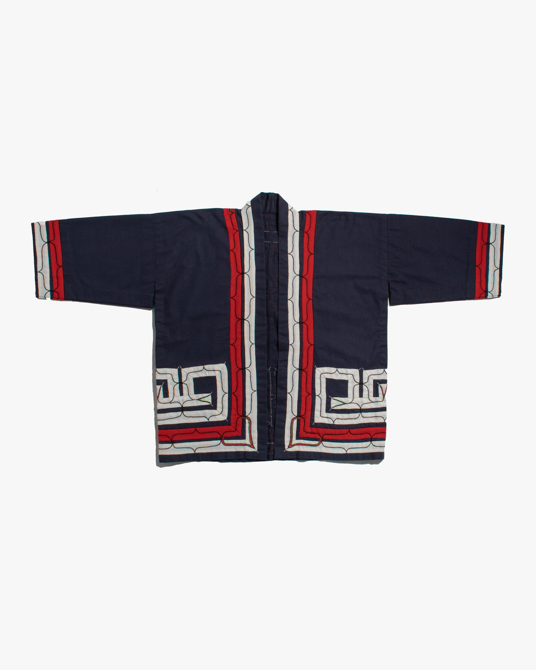 Vintage Ainu Jacket, Short, Indigo with Red and White Patterns