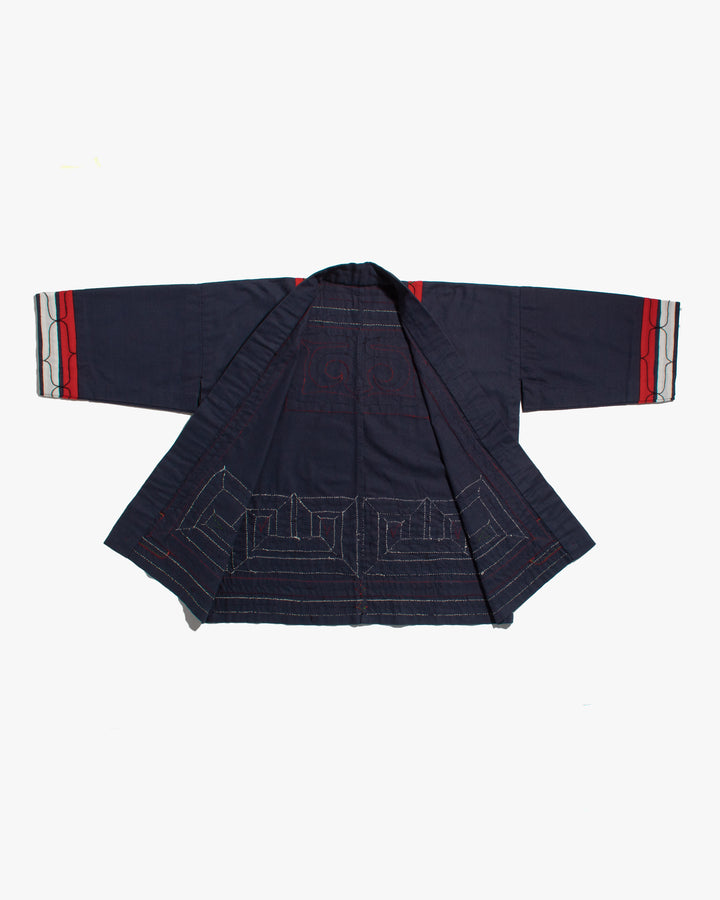Vintage Ainu Jacket, Short, Indigo with Red and White Patterns
