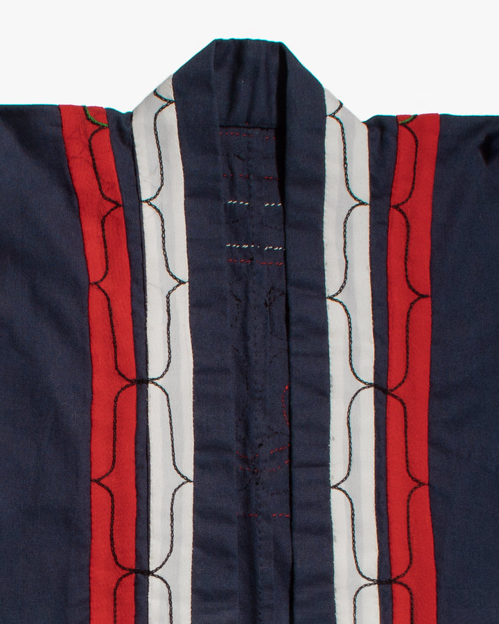 Vintage Ainu Jacket, Short, Indigo with Red and White Patterns