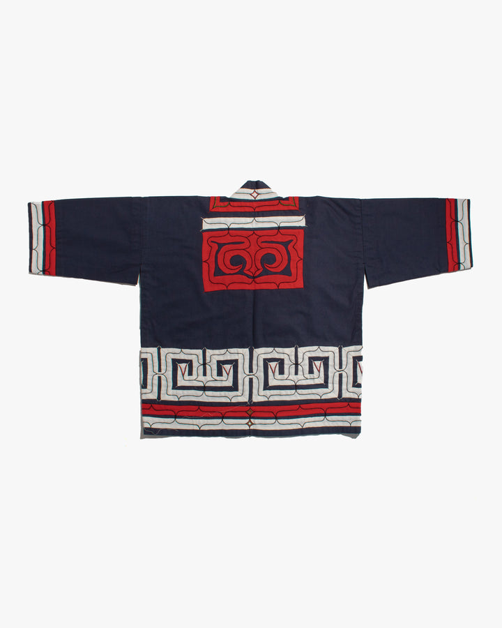 Vintage Ainu Jacket, Short, Indigo with Red and White Patterns