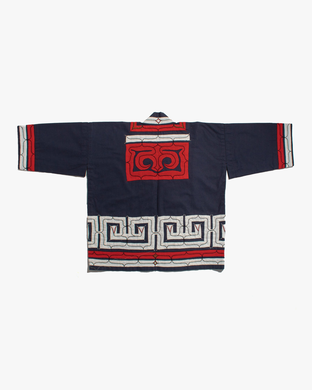Vintage Ainu Jacket, Short, Indigo with Red and White Patterns
