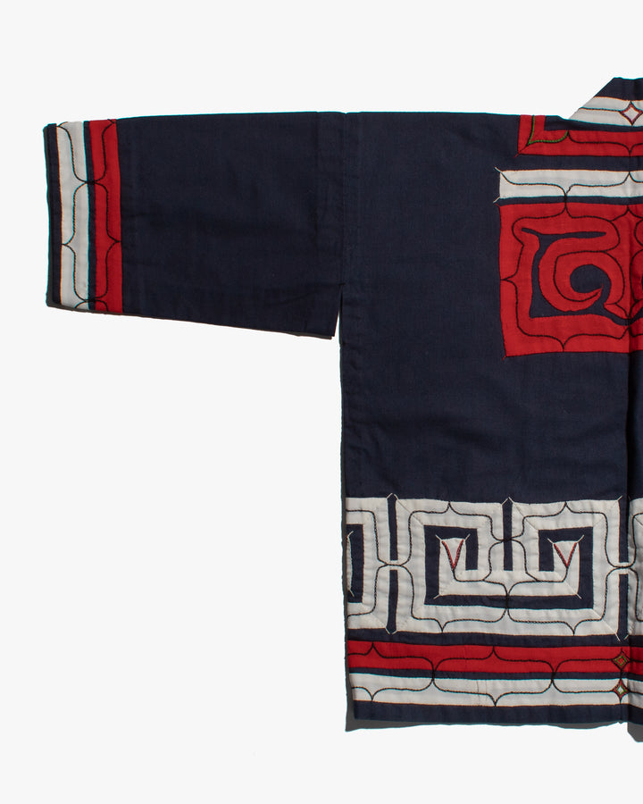 Vintage Ainu Jacket, Short, Indigo with Red and White Patterns