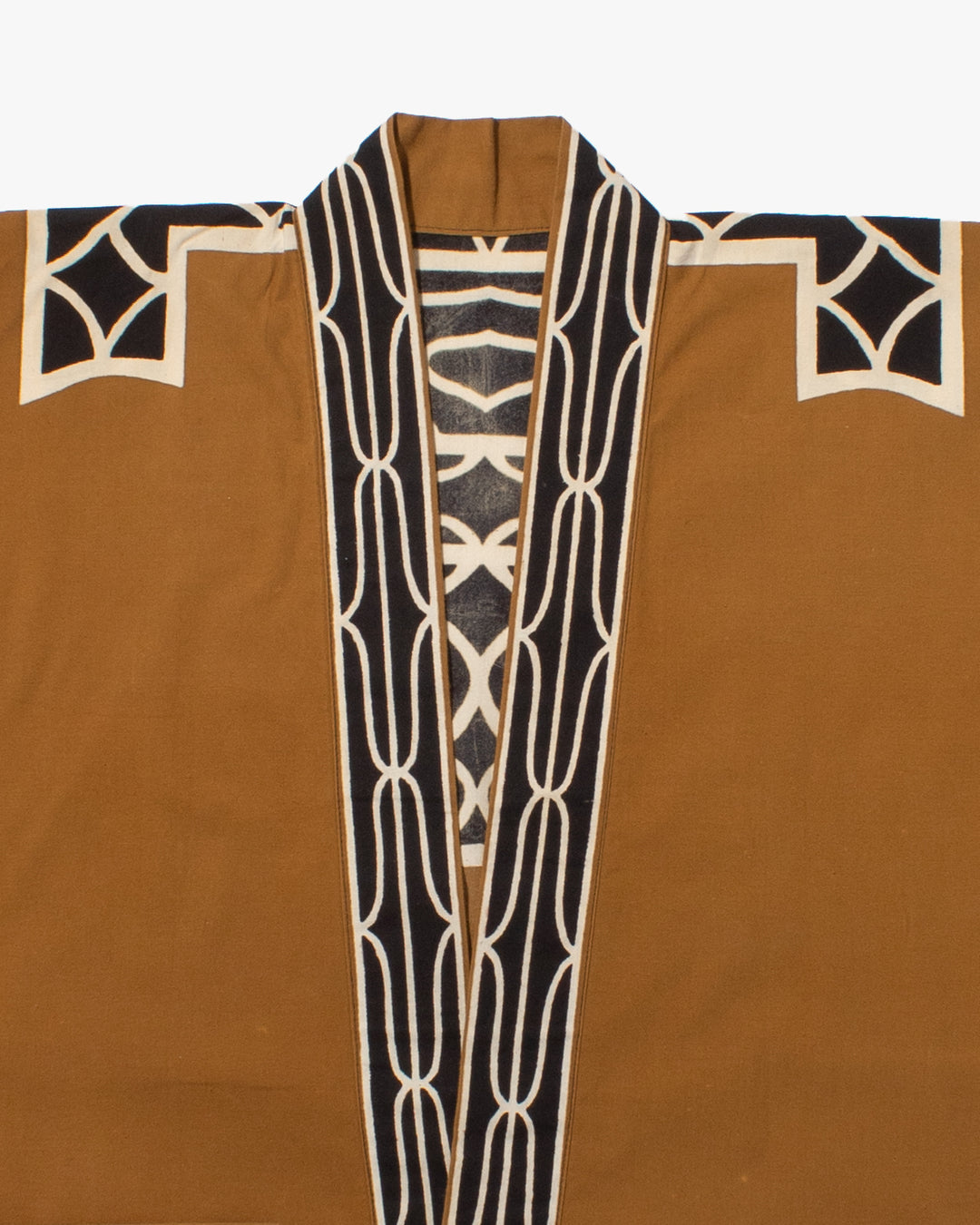 Vintage Ainu Robe, Long, Brown with Black and White Patterns