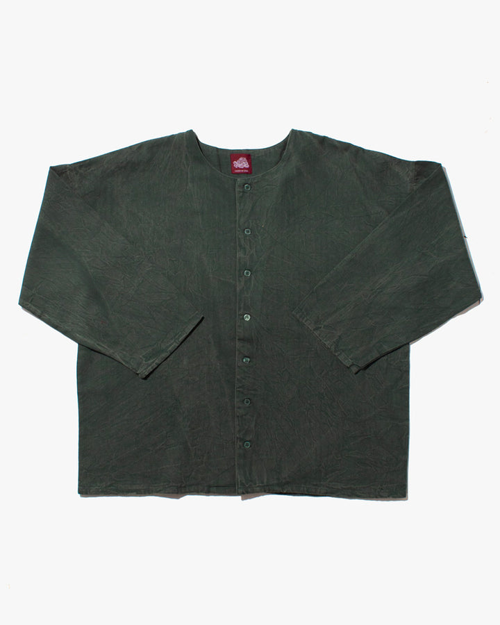Wa-Modern Herringbone Button Down Tunic Shirt- Green