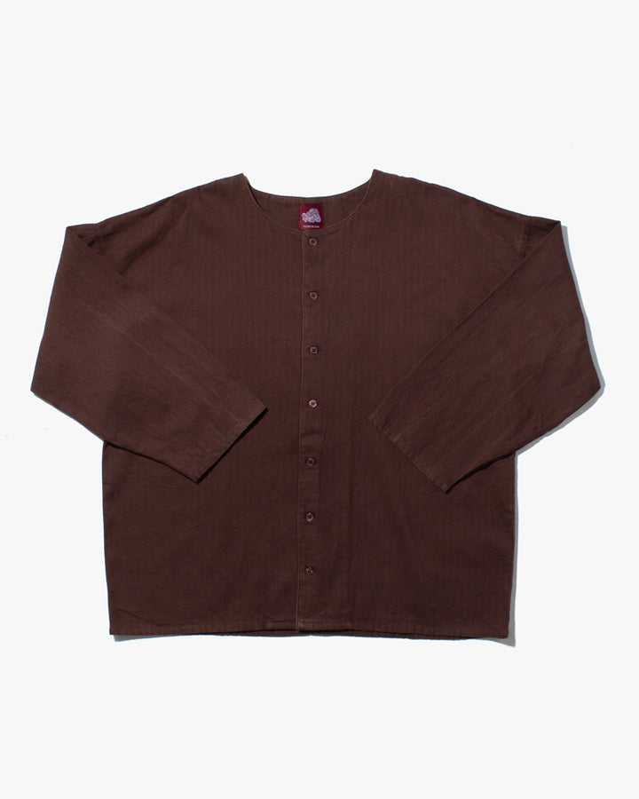 Wa-Modern Herringbone Button Down Tunic Shirt- Brown