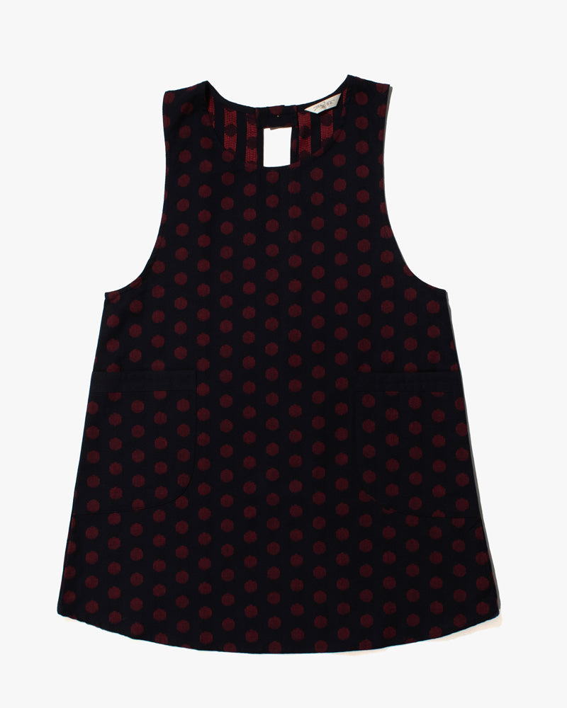 ToK Japanese Apron, Pockets, Dark Indigo with Large Red Polka Dots