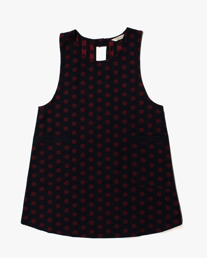 ToK Japanese Apron, Pockets, Dark Indigo with Large Red Polka Dots
