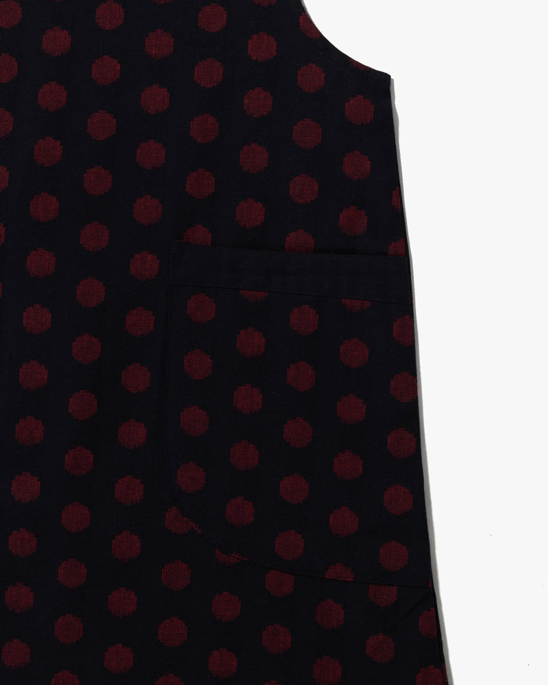 ToK Japanese Apron, Pockets, Dark Indigo with Large Red Polka Dots