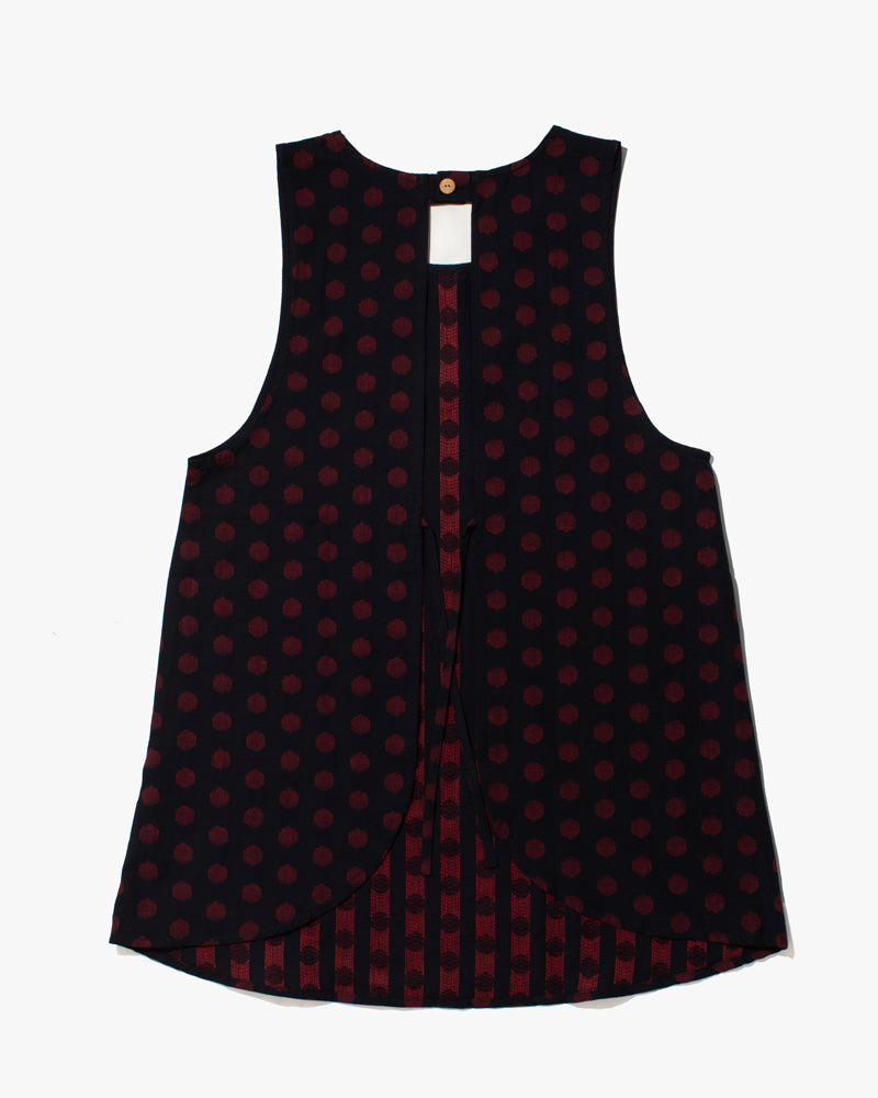ToK Japanese Apron, Pockets, Dark Indigo with Large Red Polka Dots
