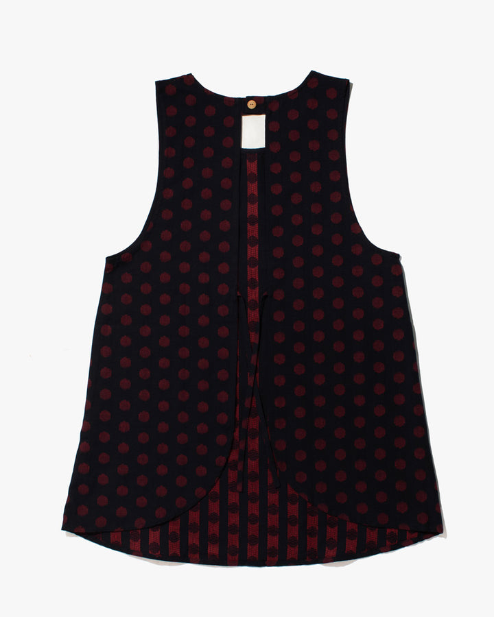 ToK Japanese Apron, Pockets, Dark Indigo with Large Red Polka Dots