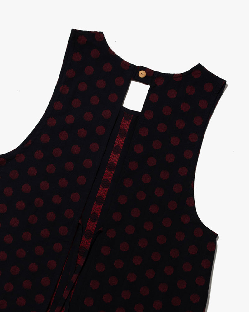 ToK Japanese Apron, Pockets, Dark Indigo with Large Red Polka Dots