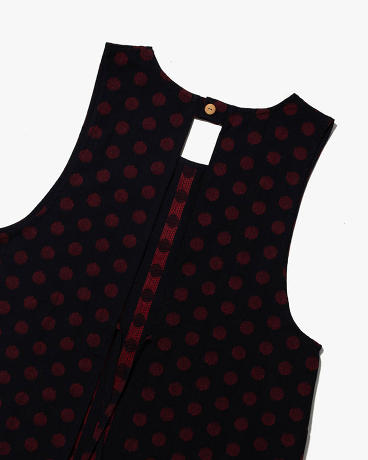 ToK Japanese Apron, Pockets, Dark Indigo with Large Red Polka Dots