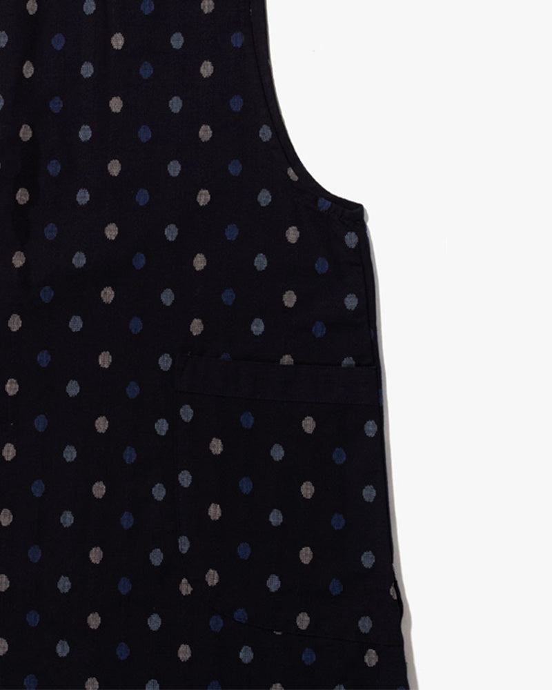ToK Japanese Apron, Pocket, Indigo with Multi-Blue Polka Dots