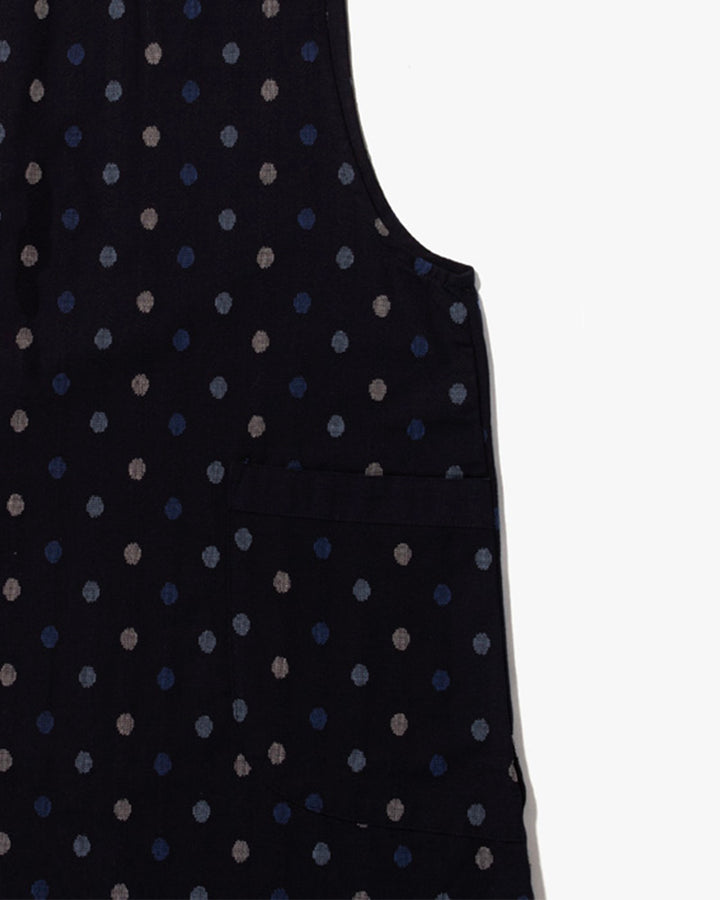 ToK Japanese Apron, Pocket, Indigo with Multi-Blue Polka Dots