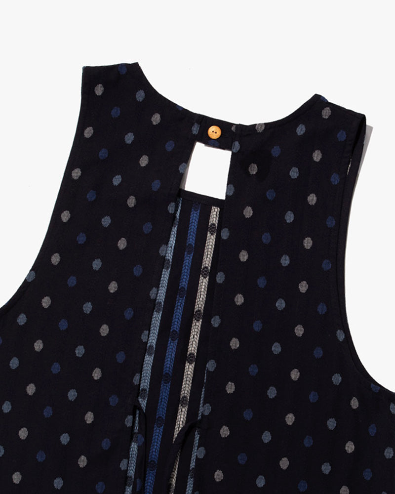 ToK Japanese Apron, Pocket, Indigo with Multi-Blue Polka Dots