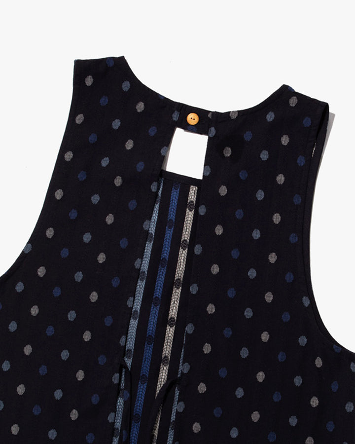 ToK Japanese Apron, Pocket, Indigo with Multi-Blue Polka Dots