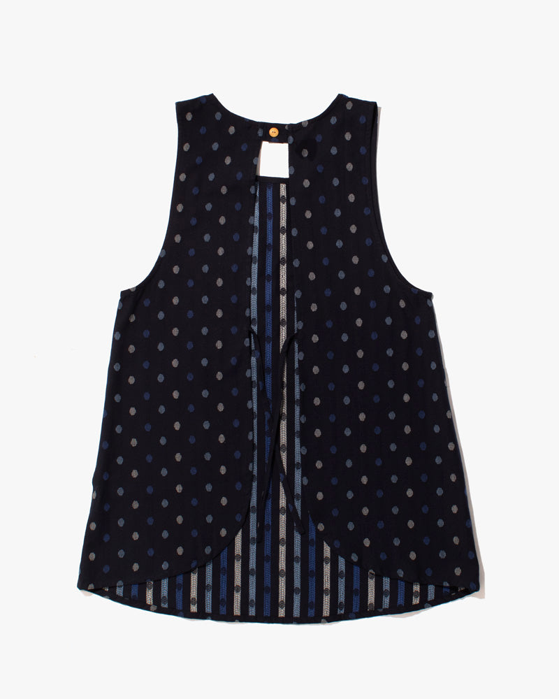 ToK Japanese Apron, Pocket, Indigo with Multi-Blue Polka Dots