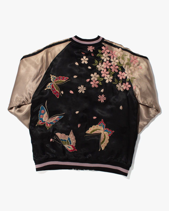 Japanese Repro Souvenir Jacket, Reversible, Butterflies and Cherry Blossoms - L