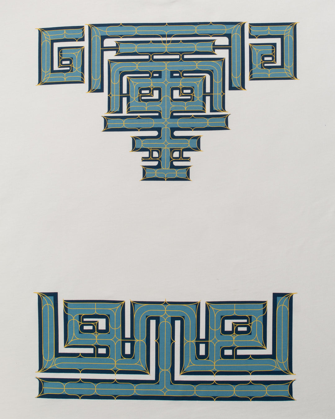 Kiriko Original Ainu Tee, Cream with Indigo, Sky Blue and Gold