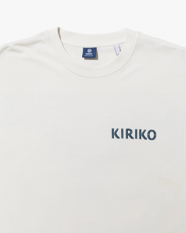 Kiriko Original Ainu Tee, Cream with Indigo, Sky Blue and Gold