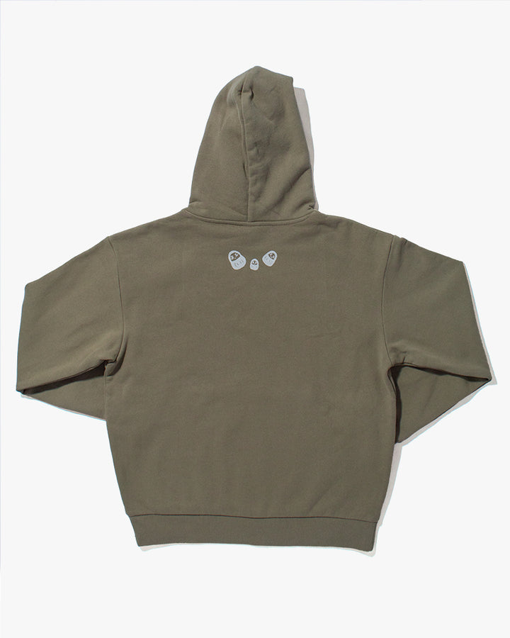 Kiriko Original Hoodie, Printed Daruma, Green with White