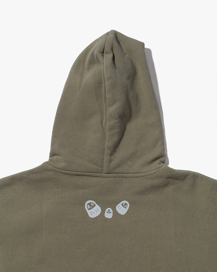 Kiriko Original Hoodie, Printed Daruma, Green with White