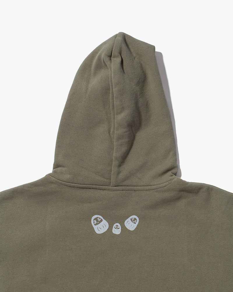 Kiriko Original Hoodie, Printed Daruma, Green with White