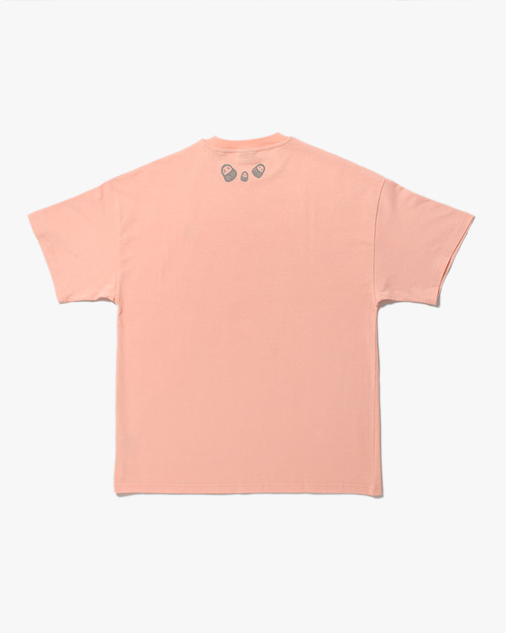 Kiriko Original Tee, Printed Daruma, Pink with Grey