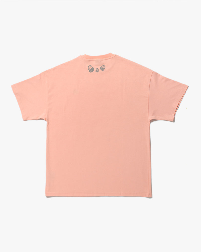 Kiriko Original Tee, Printed Daruma, Pink with Grey