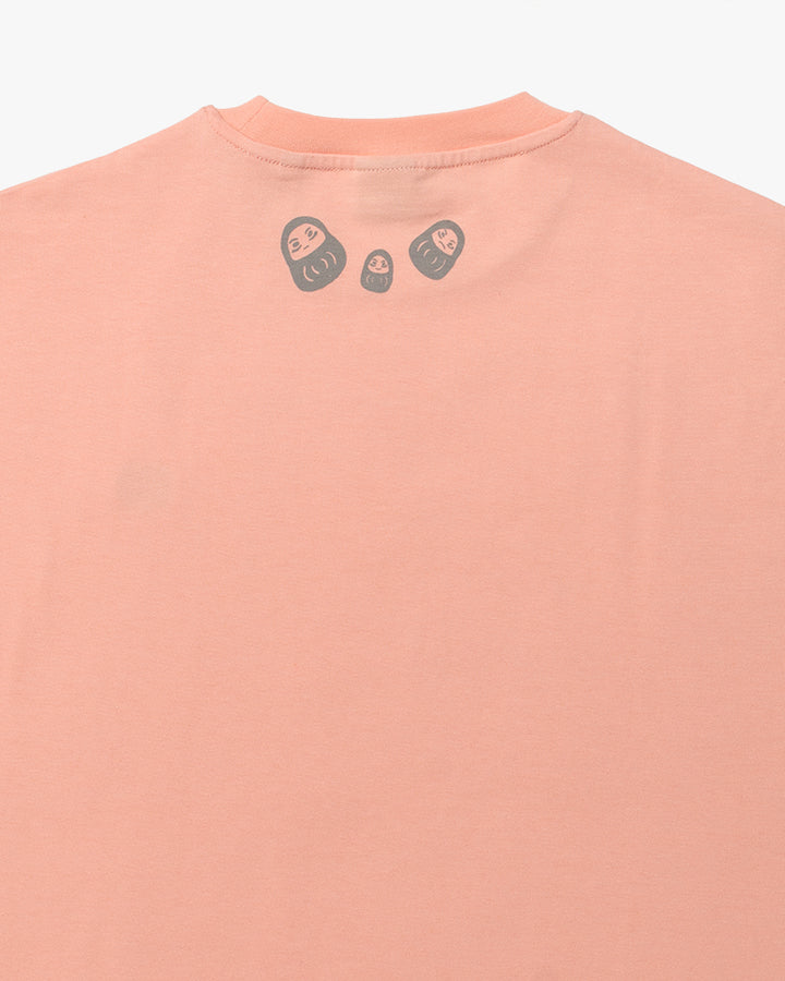 Kiriko Original Tee, Printed Daruma, Pink with Grey