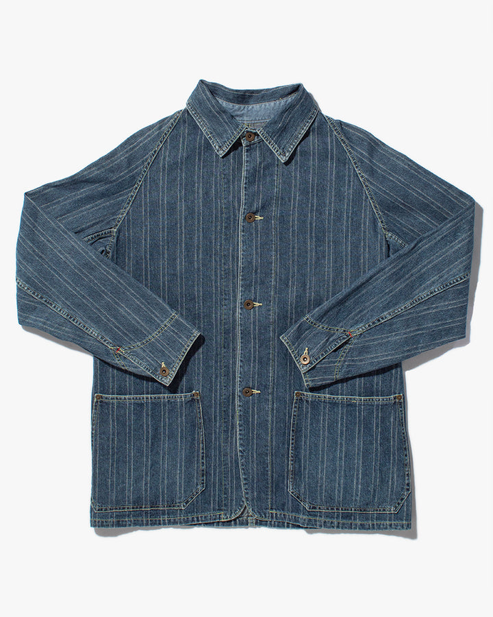 Japanese Repro Denim Coverall Chore Coat, Eternal Brand, Washed Denim Stripe - 38