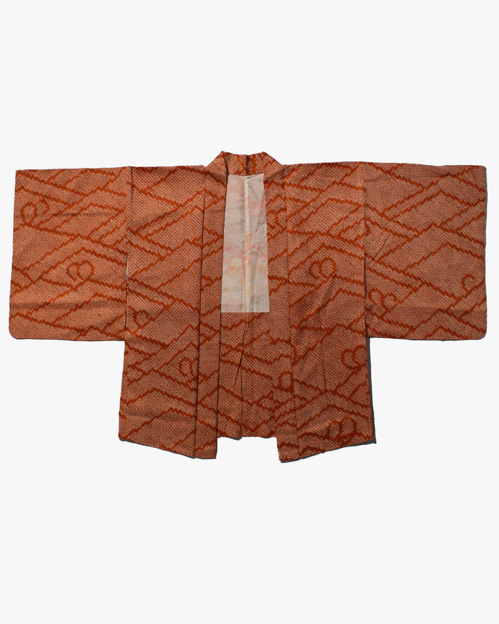 Vintage Haori Jacket, Full Shibori, Burnt Orange with White