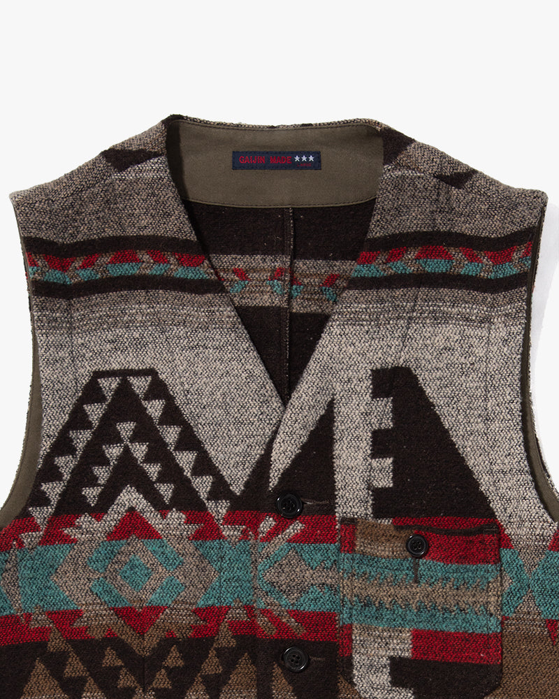 US Vintage Chimayo Vest, Gaijin Made Brand, Grey with Multicolor Accents - L