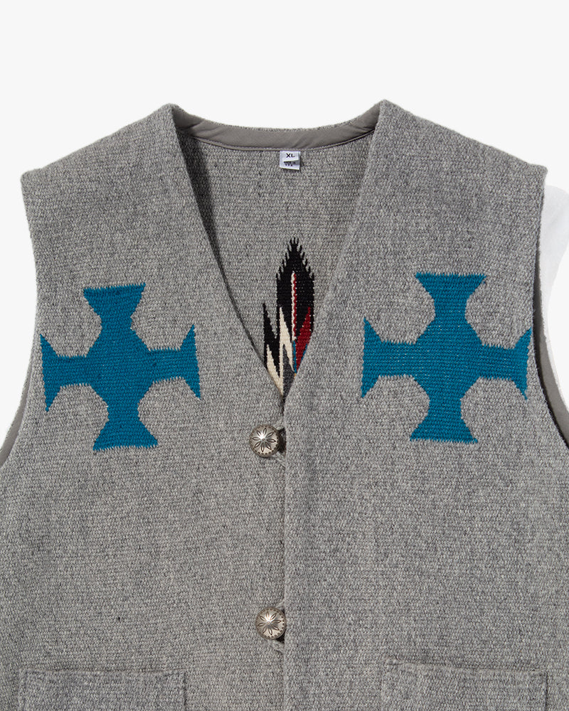 US Vintage Chimayo Vest, Dark Grey with Blue Accents - XL – Kiriko