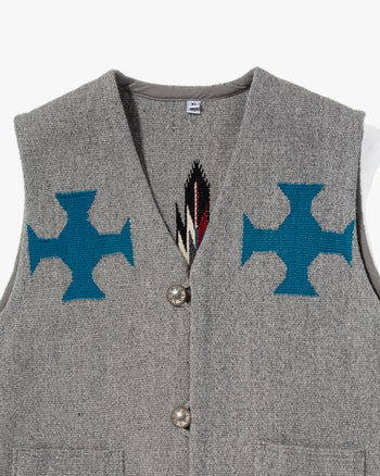 US Vintage Chimayo Vest, Dark Grey with Blue Accents - XL – Kiriko