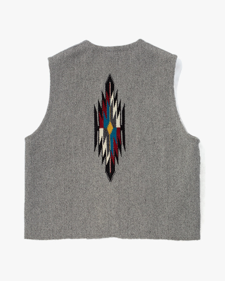 US Vintage Chimayo Vest, Dark Grey with Blue Accents - XL