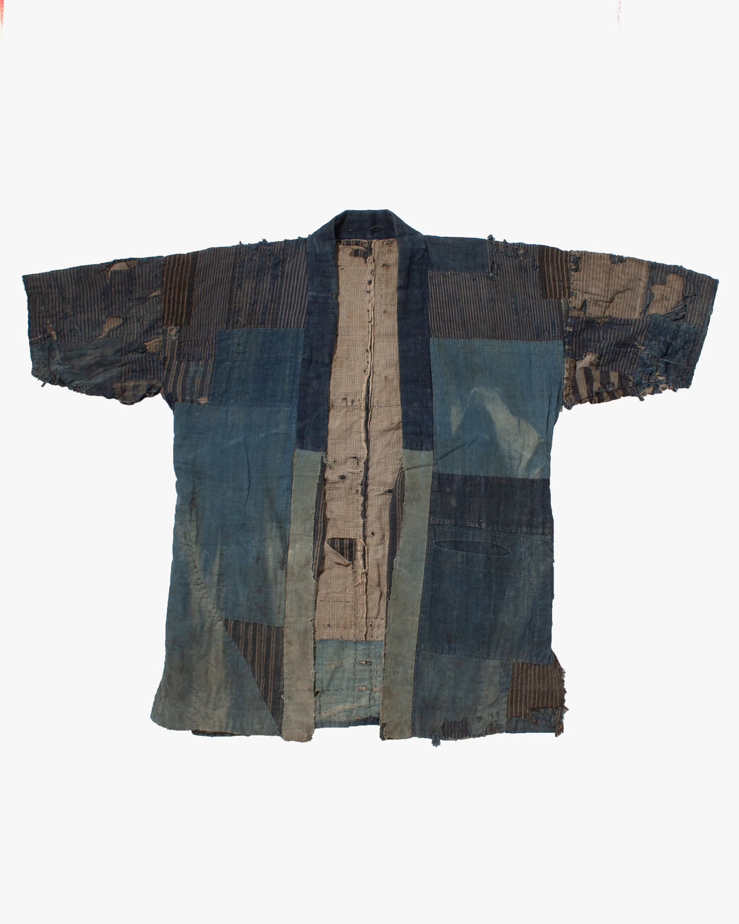 Vintage Noragi Jacket, Patched, Blue, Brown, Black, and Cream