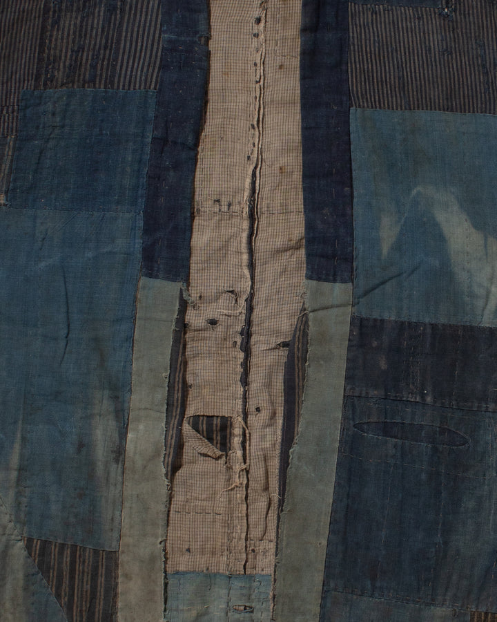 Vintage Noragi Jacket, Patched, Blue, Brown, Black, and Cream